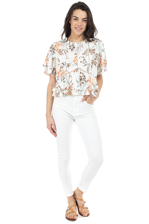 Ruffle Sleeve Flounce Top - Off White - Kingfisher Road - Online Boutique