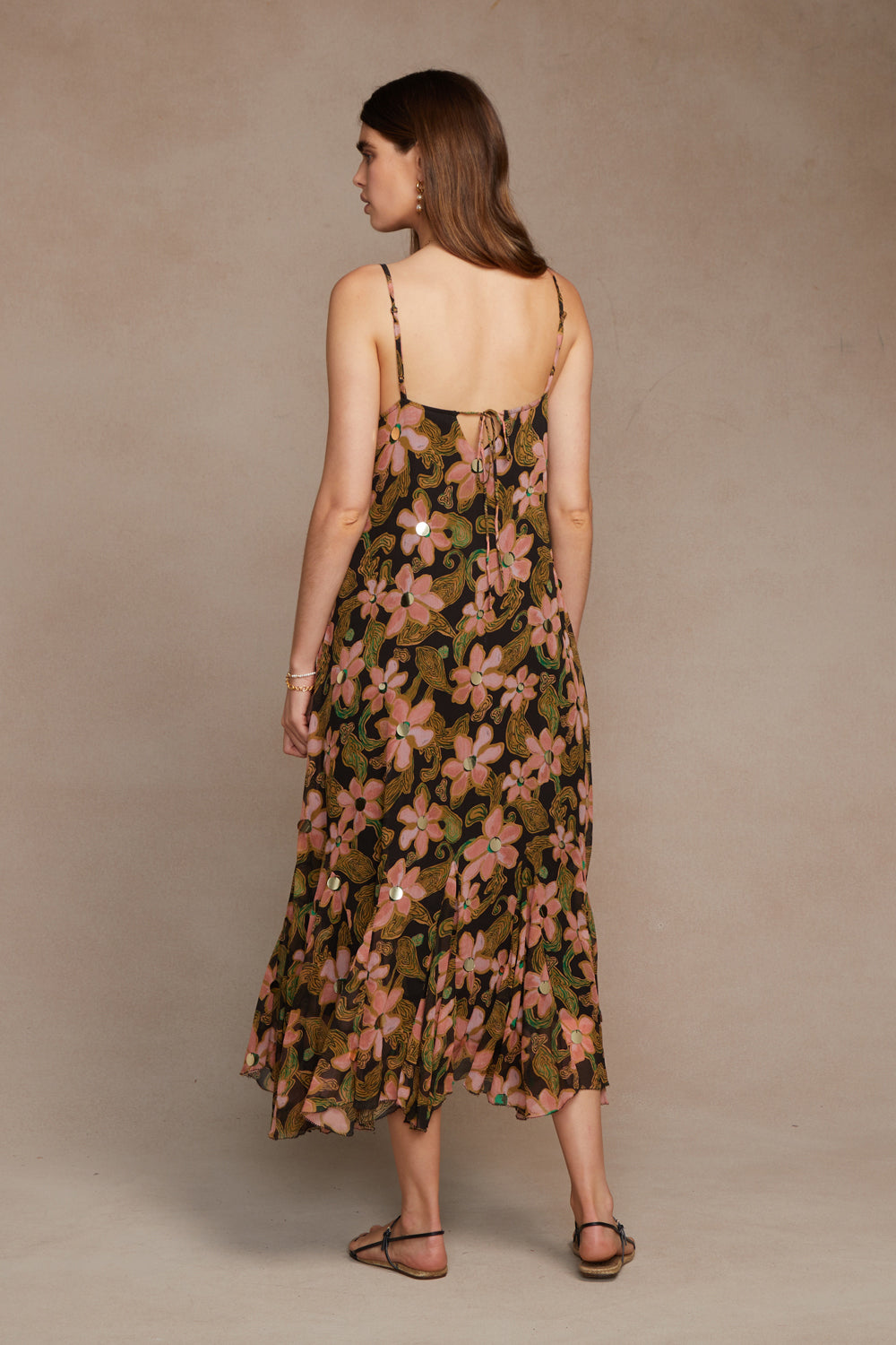 SILK CHIFFON SCATTERED SEQUIN DRESS-BLACK - Kingfisher Road - Online Boutique