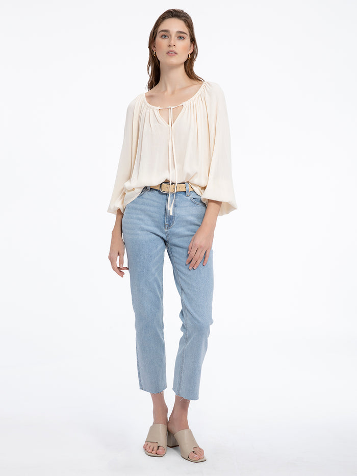 BUTTER CREAM TIE BALLET NECK BLOUSE - Kingfisher Road - Online Boutique