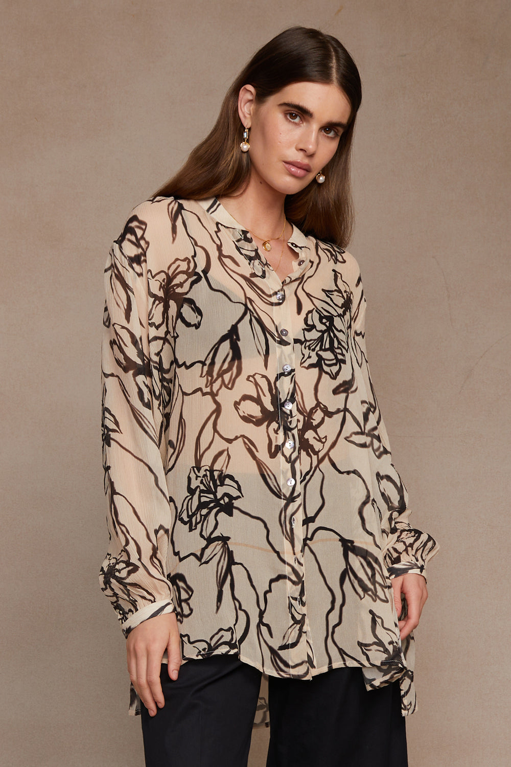 SILK CHIFFON FLORAL BLOUSE-EGGSHELL - Kingfisher Road - Online Boutique