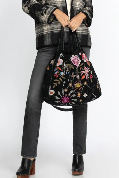 Johnny Was Celestin Embroidered Velvet Tote Bag