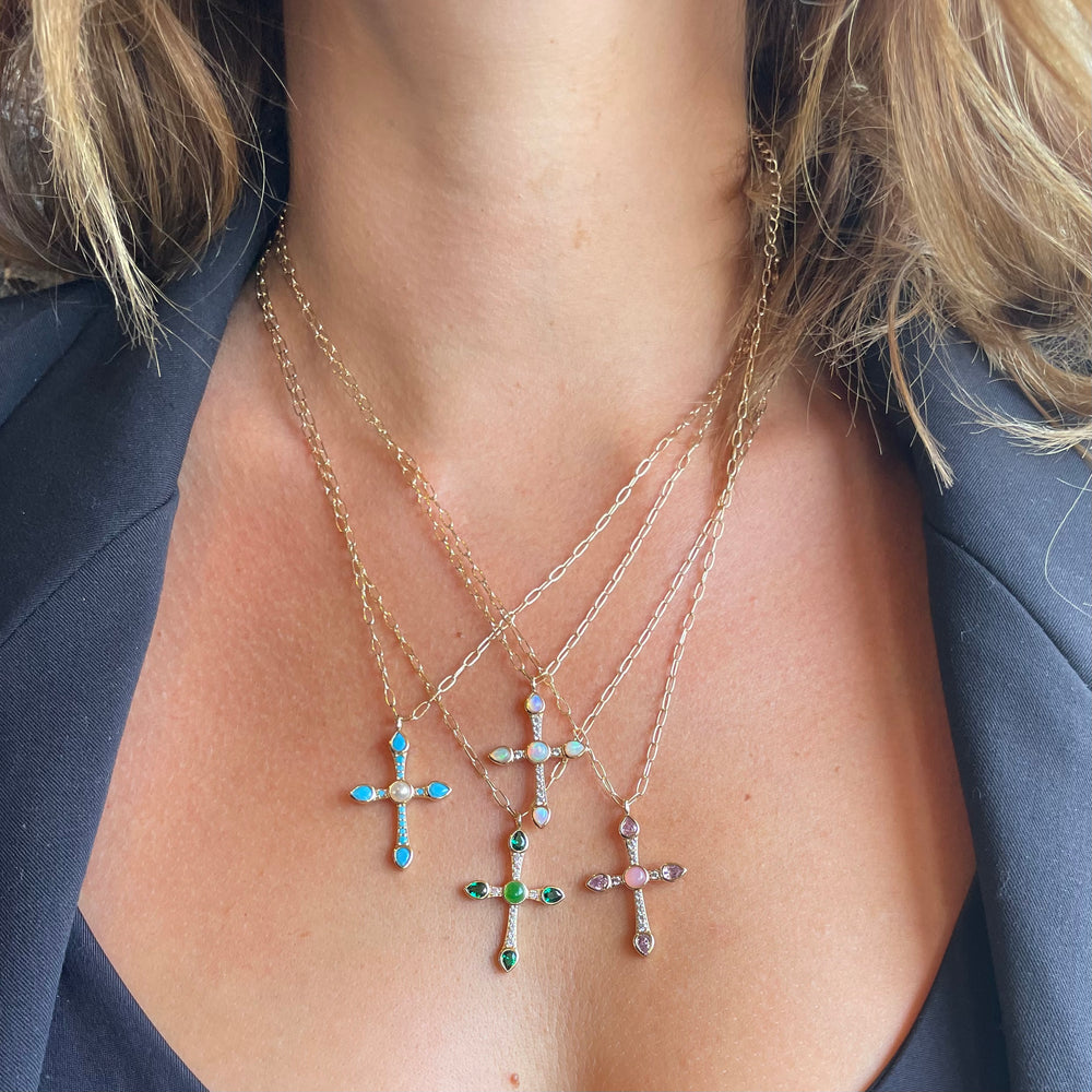 CAMILLE CROSS NECKLACE-JADE - Kingfisher Road - Online Boutique