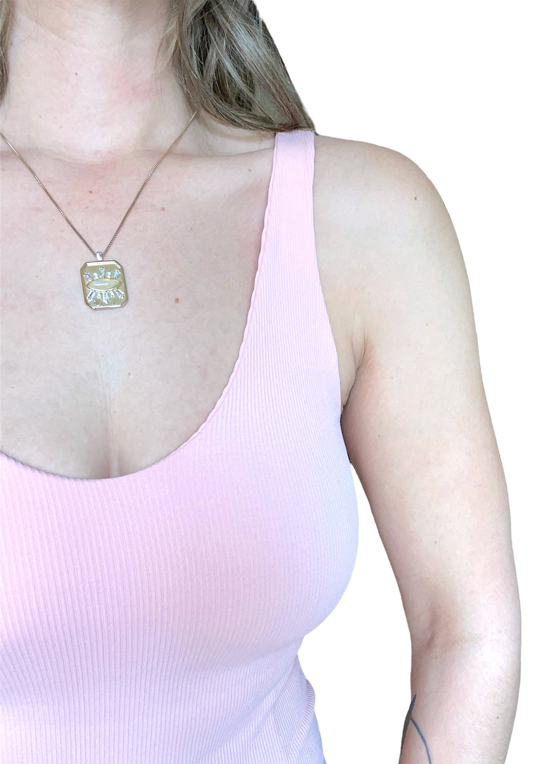 PINK DOUBLE V-NECK BUILT-IN-BRA TANK - Kingfisher Road - Online Boutique
