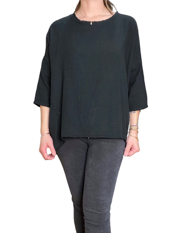 COTTON TOP WITH UNFINISHED NECKLINE - Kingfisher Road - Online Boutique