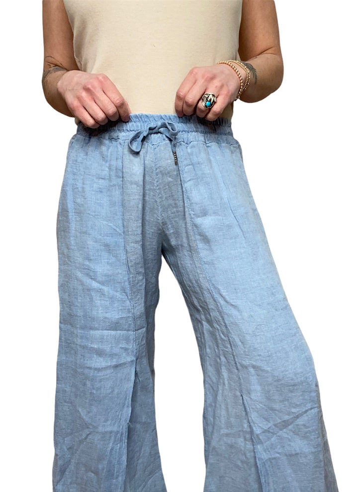 LINEN SPLIT LEG PANT - DENIM - Kingfisher Road - Online Boutique