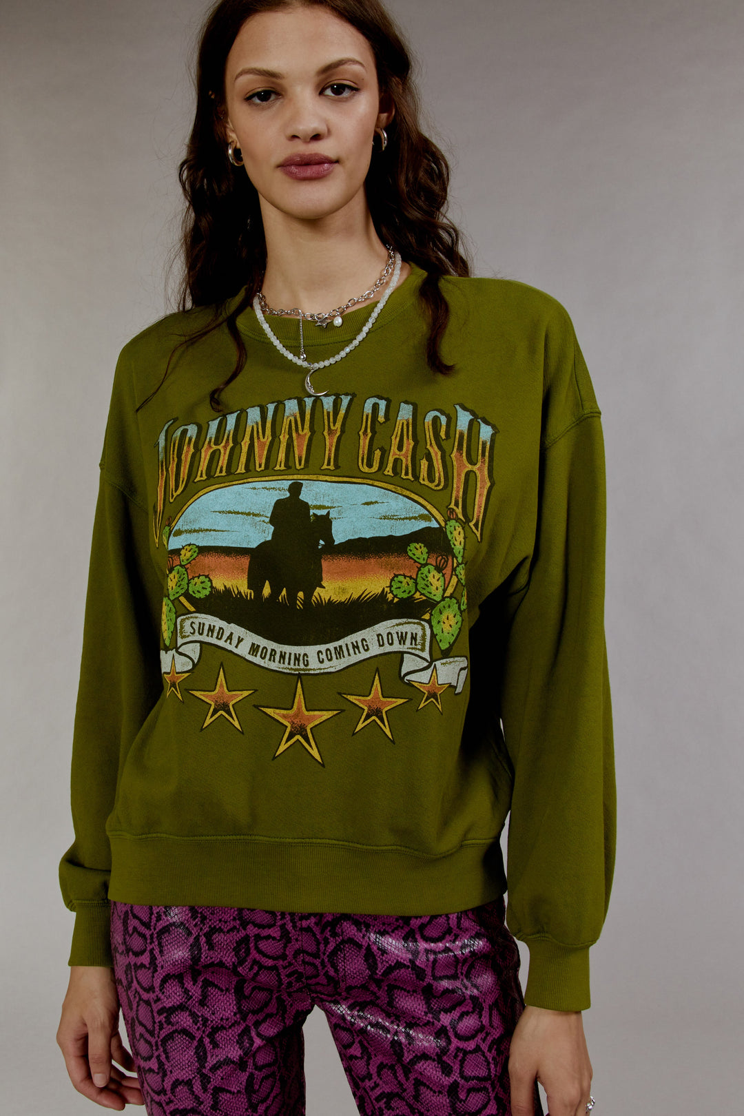 JOHNNY CASH SUNDAY MORNING CREW - OLIVE GREEN - Kingfisher Road - Online Boutique