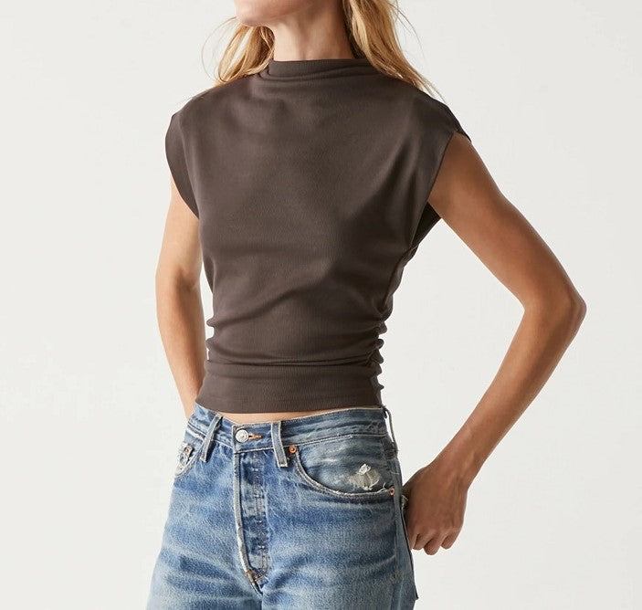 AMARA MOCK NECK POWERSHOULDER TOP-JAVA - Kingfisher Road - Online Boutique