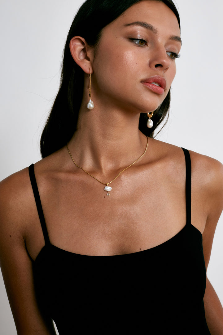 WHITE PEARL AND DIAMOND CHARM NECKLACE - Kingfisher Road - Online Boutique