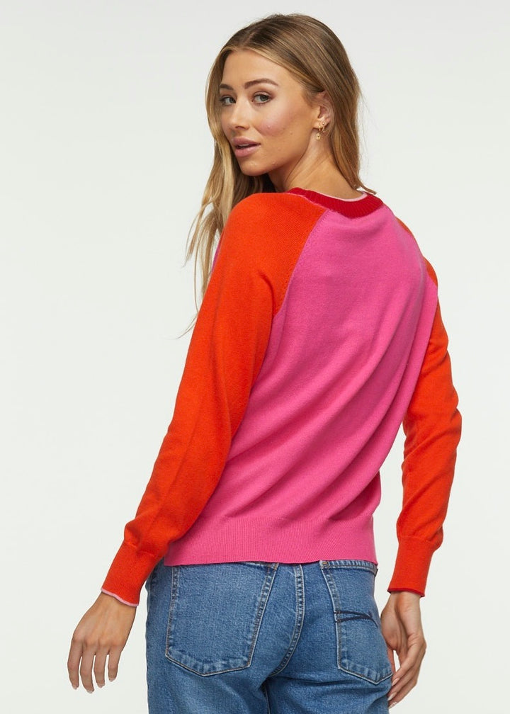 V-NECK COLOR BLOCK SWEATER - PINK - Kingfisher Road - Online Boutique