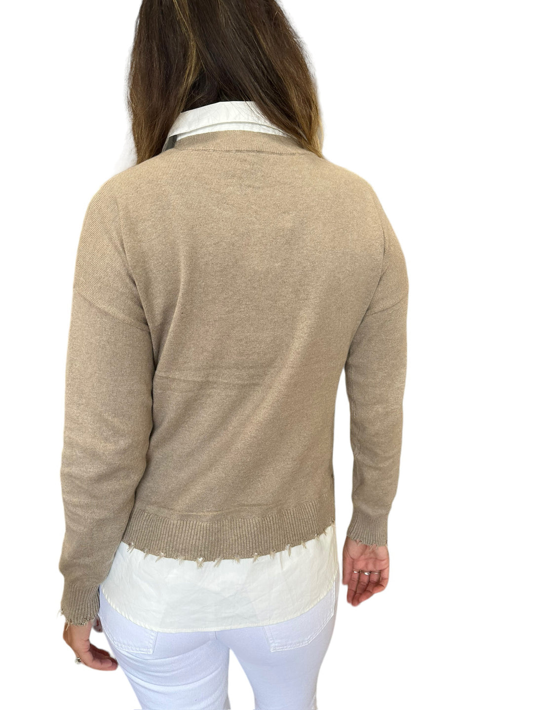 LAYERED V-NECK SWEATER - MUSHROOM - Kingfisher Road - Online Boutique