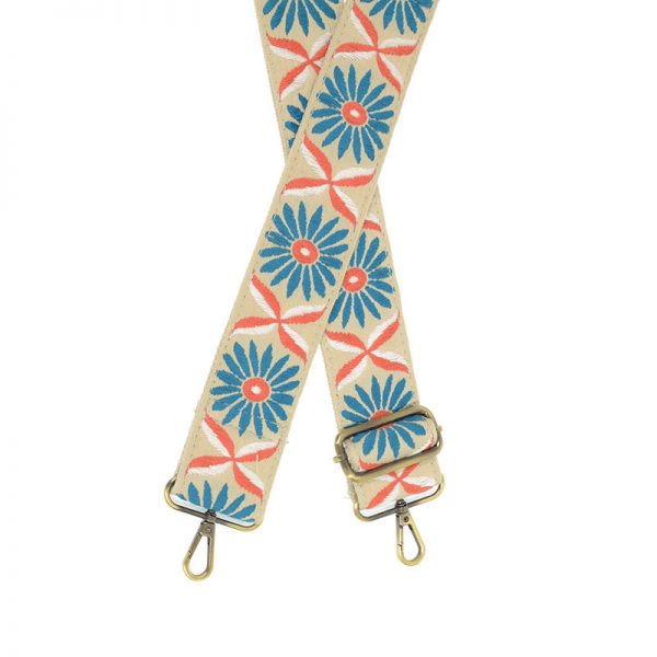 DAISY EMBROIDERED GUITAR STRAP-TURQUOISE - Kingfisher Road - Online Boutique