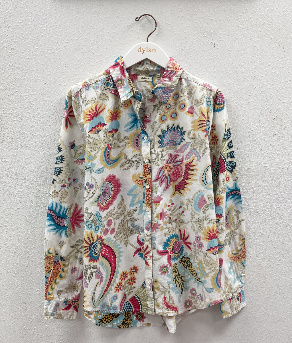 WASHED WHITE FLORAL TAYLOR SHIRT - Kingfisher Road - Online Boutique