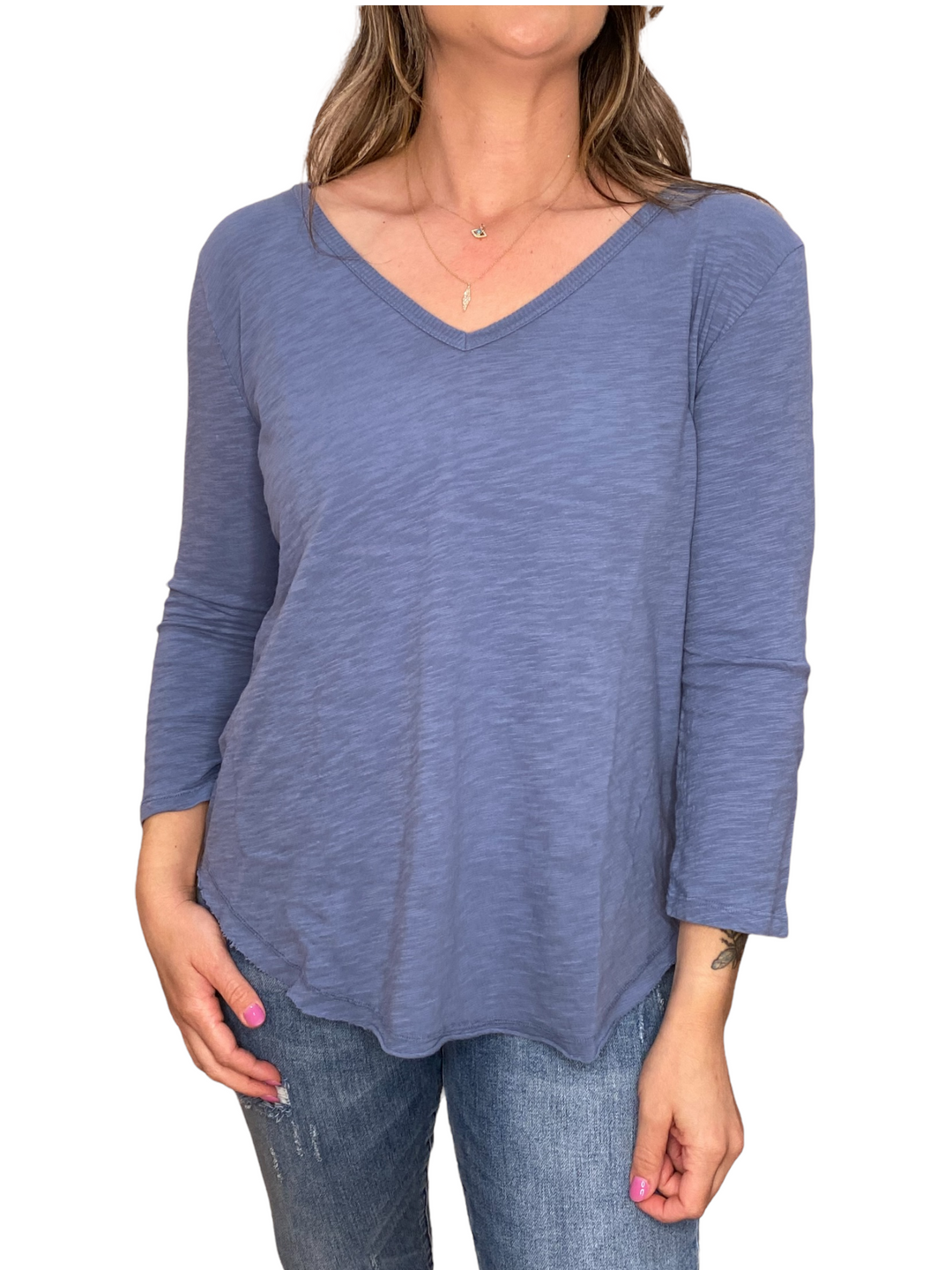 3/4 SLEEVE DEEP-V TOP - Kingfisher Road - Online Boutique