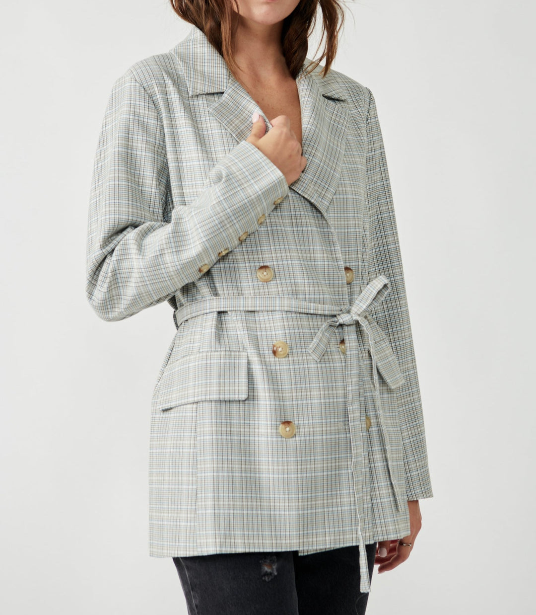 OLIVIA PLAID BLAZER - NATURAL PLAID COMBO - Kingfisher Road - Online Boutique