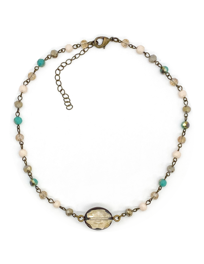 ADJUSTABLE BEADED CHAIN WITH CLEAR CENTER STONE - Kingfisher Road - Online Boutique