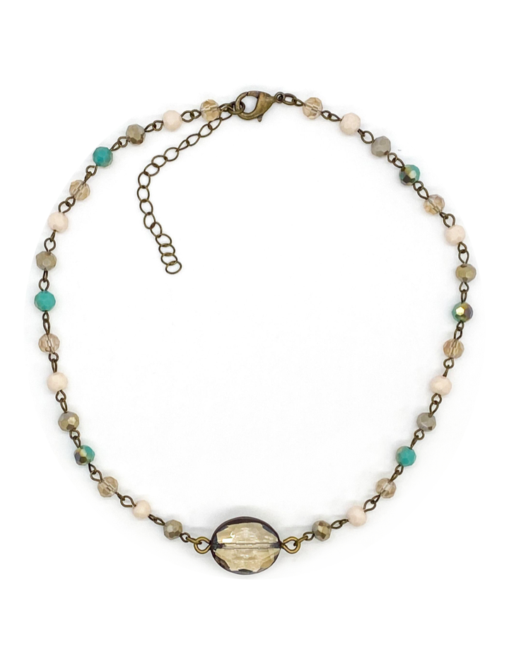 ADJUSTABLE BEADED CHAIN WITH CLEAR CENTER STONE - Kingfisher Road - Online Boutique