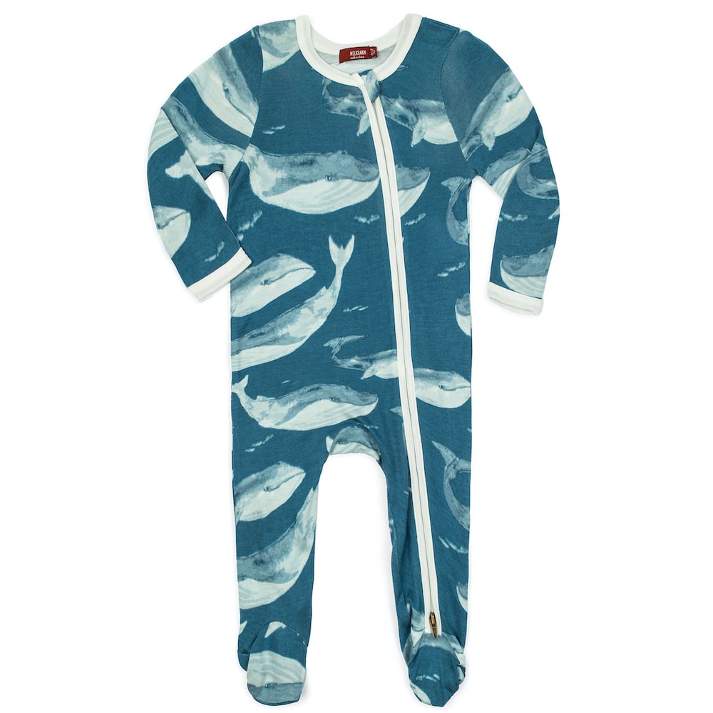 BAMBOO BLUE WHALE ZIPPER FOOTED ROMPER - Kingfisher Road - Online Boutique