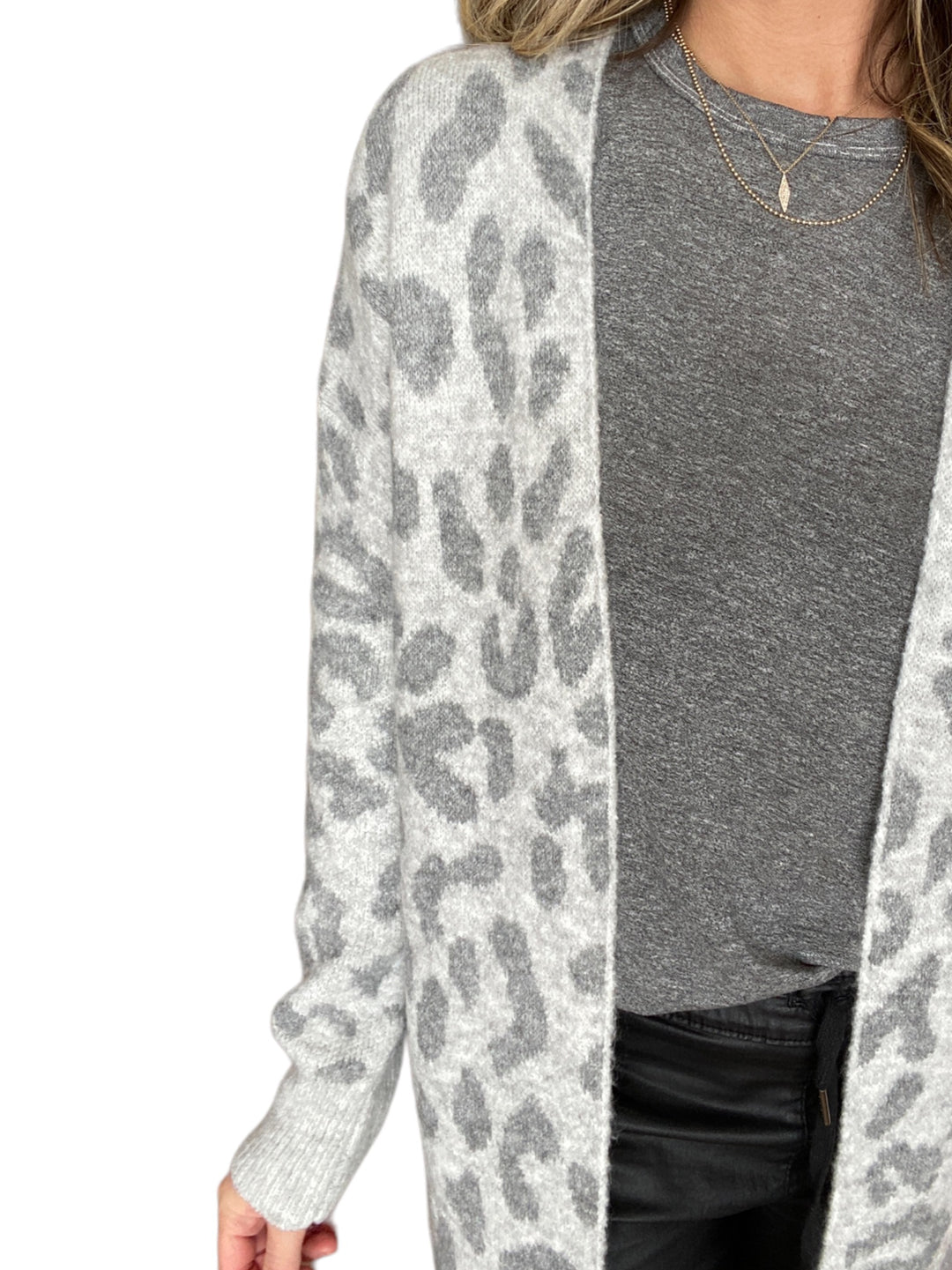 GREY LEOPARD PRINT CARDIGAN - Kingfisher Road - Online Boutique
