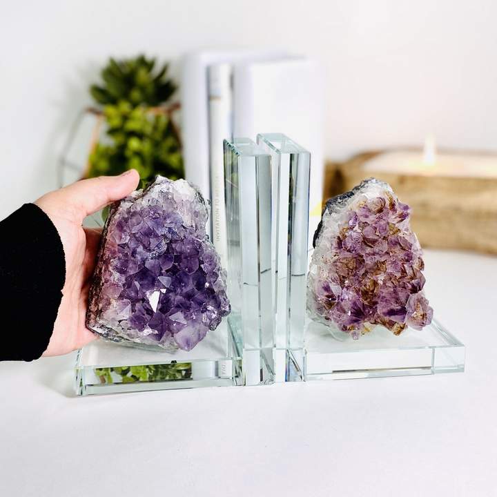 GLASS AND AMETHYST BOOK ENDS/2 - Kingfisher Road - Online Boutique