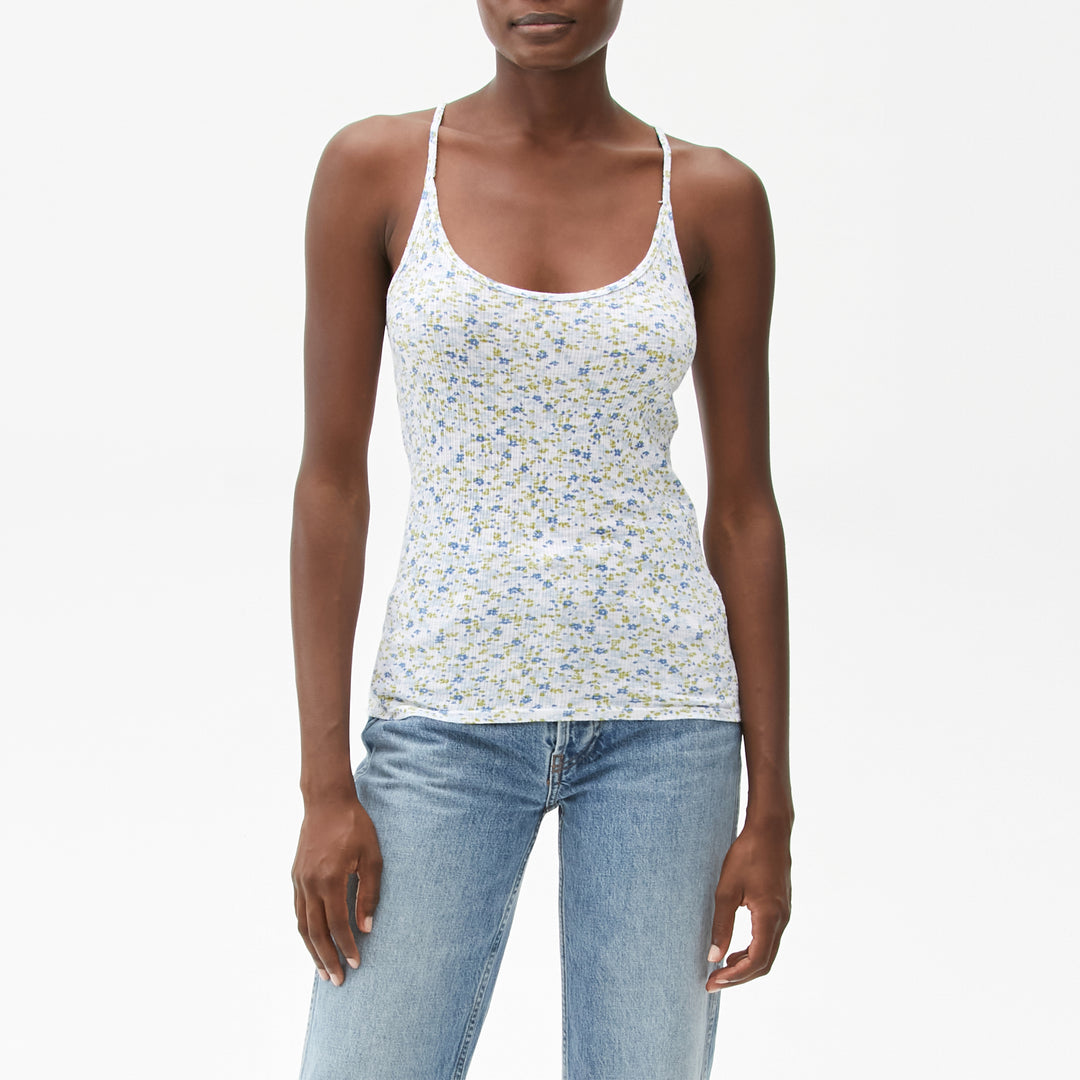 BLUE/WHITE CHARLENE FLORAL CAMI TANK TOP - Kingfisher Road - Online Boutique