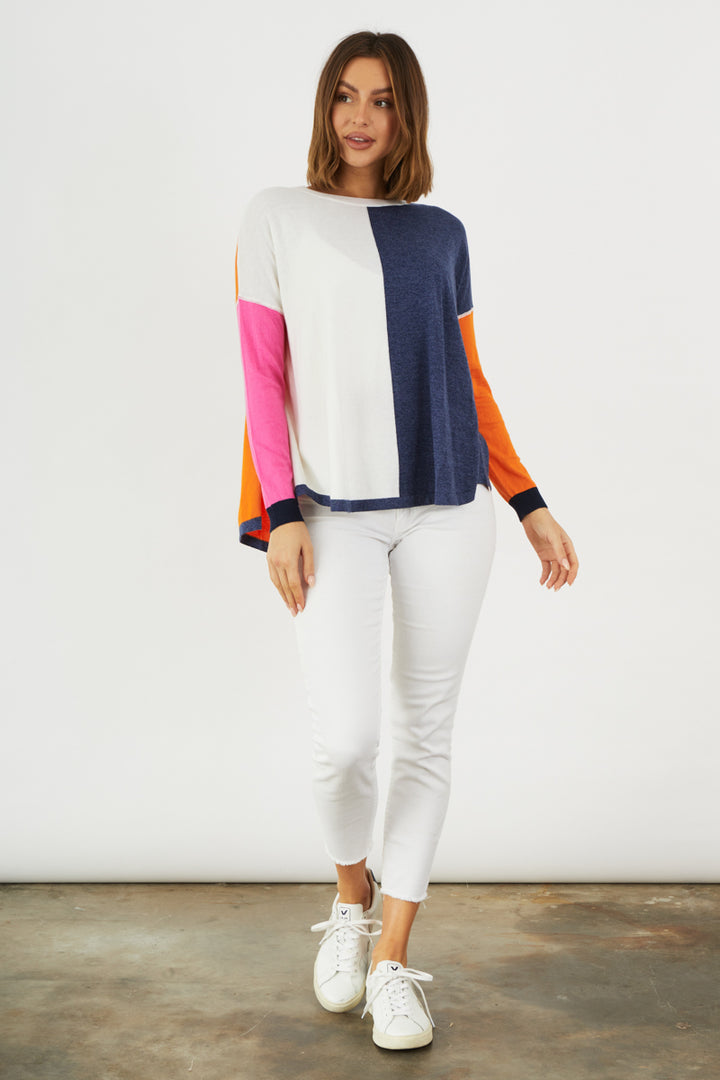 WHITE COLOR BLOCK SWEATER - Kingfisher Road - Online Boutique