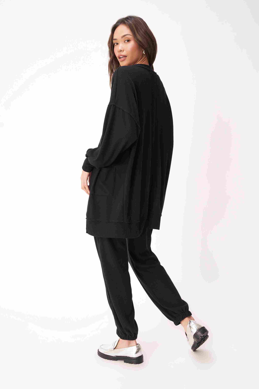 JUST RELAX COZY SEAMED CARDIGAN-BLACK - Kingfisher Road - Online Boutique