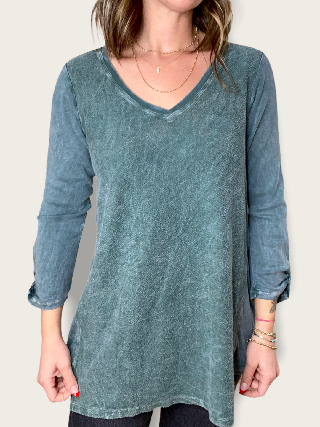 3/4 SLEEVE V-NECK TUNIC - Kingfisher Road - Online Boutique