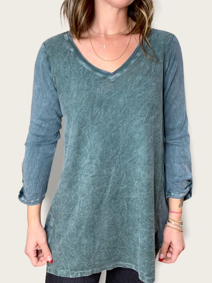 3/4 SLEEVE V-NECK TUNIC - Kingfisher Road - Online Boutique