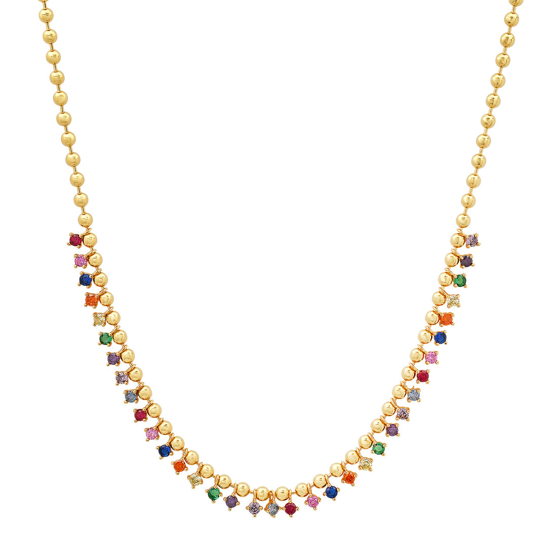 MULTI COLOR CZ’S AND GOLD BALL NECKLACE - Kingfisher Road - Online Boutique