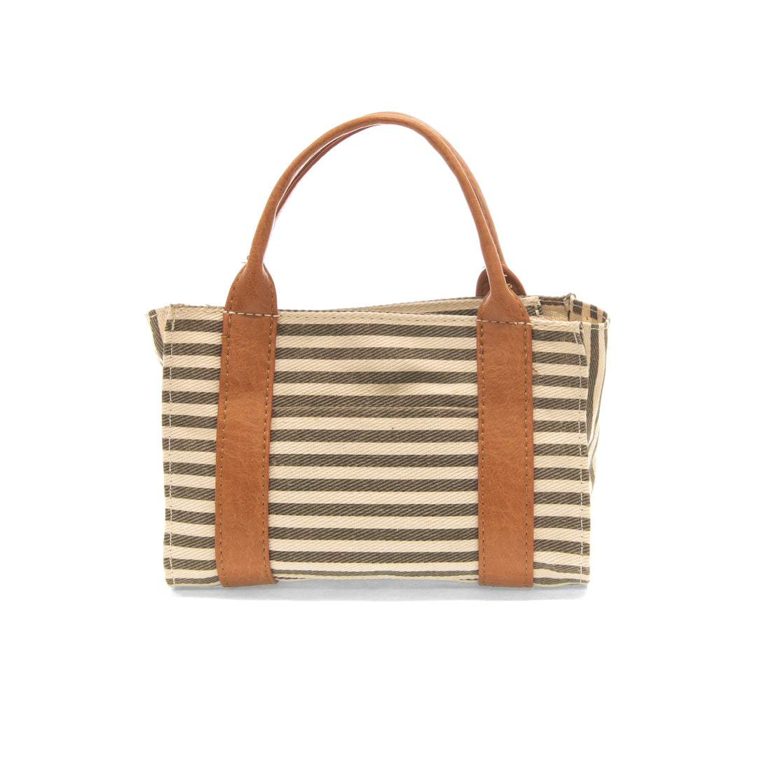STRIPED SADIE MINI CANVAS TOTE-NEUTRAL - Kingfisher Road - Online Boutique