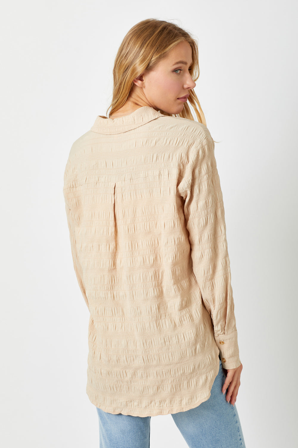 TEXTURED STRIPE BUTTONDOWN SHIRT-ALMOND - Kingfisher Road - Online Boutique