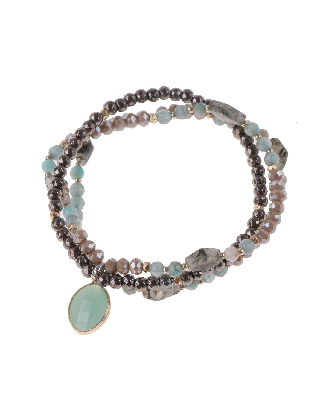 TRIPLE STRAND AGATE BEADED STRETCHY WITH CHARM - Kingfisher Road - Online Boutique