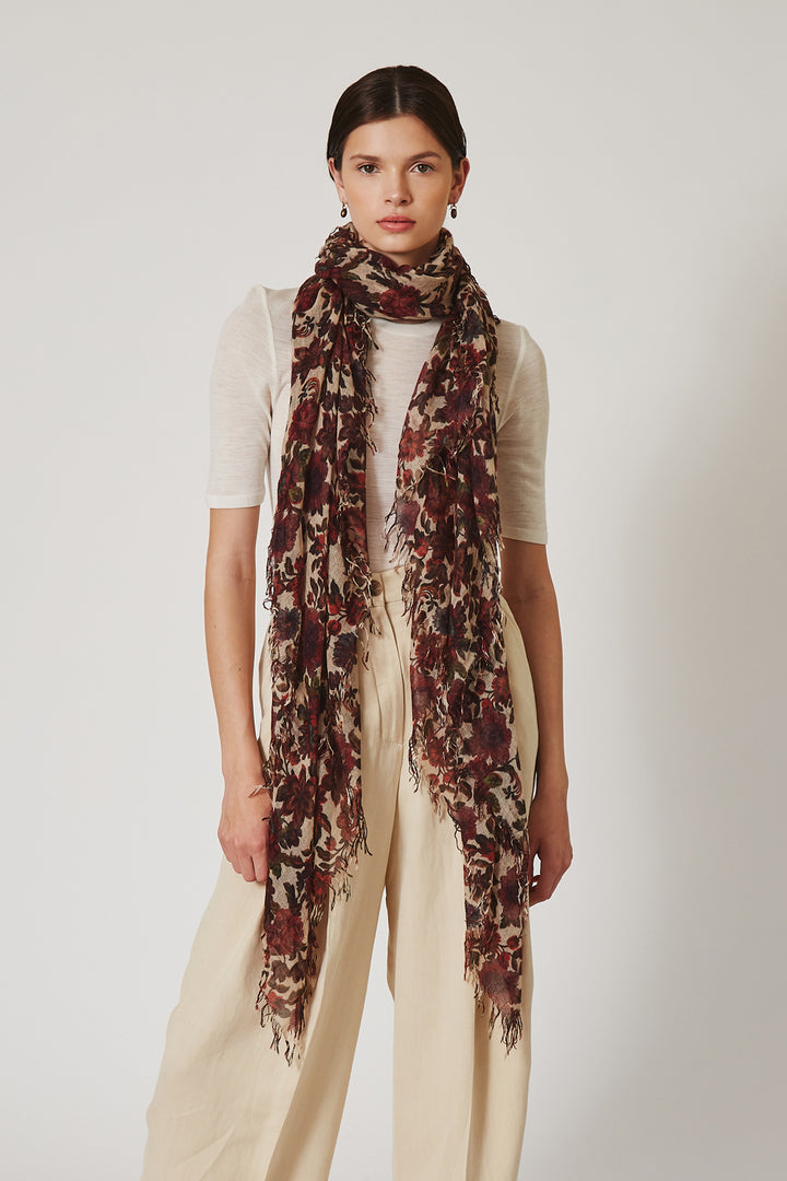 DUSTY CEDAR FLORAL PRINT SCARF - Kingfisher Road - Online Boutique