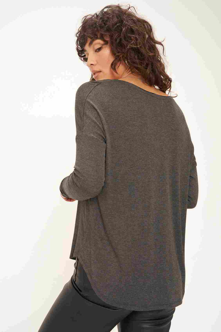 CHARLOTTE SCOOP NECK RIB LONGSLEEVE - CHARCOAL - Kingfisher Road - Online Boutique