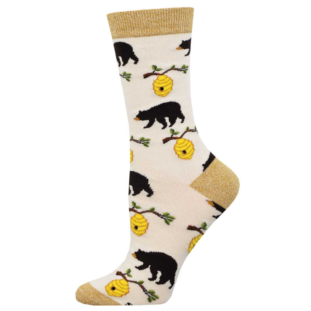 BAMBOO BEARS AND BEES CREW SOCK-WHITE