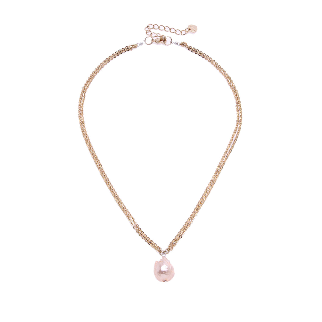 DOUBLE CHAIN PINK PEARL PENDANT NECKLACE - Kingfisher Road - Online Boutique
