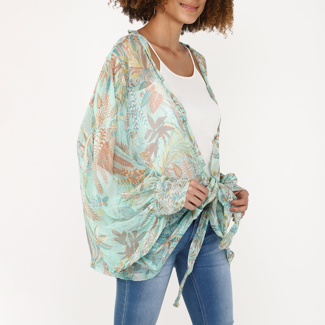 TIE FRONT SHORT  KIMONO - LIGHT GREEN - Kingfisher Road - Online Boutique