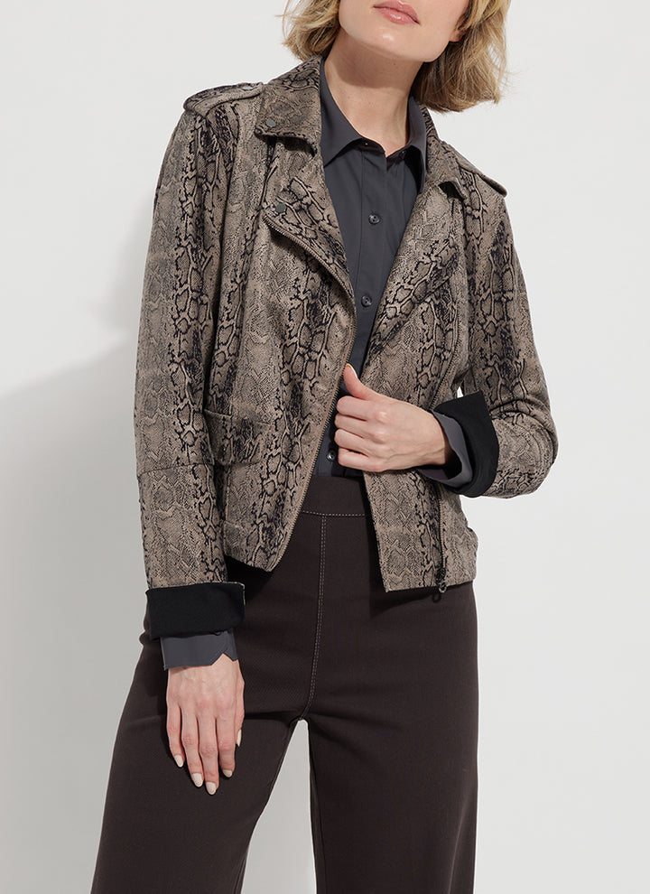 AMELIA MOTO JACKET - SMOKEY TAUPE SNAKE - Kingfisher Road - Online Boutique