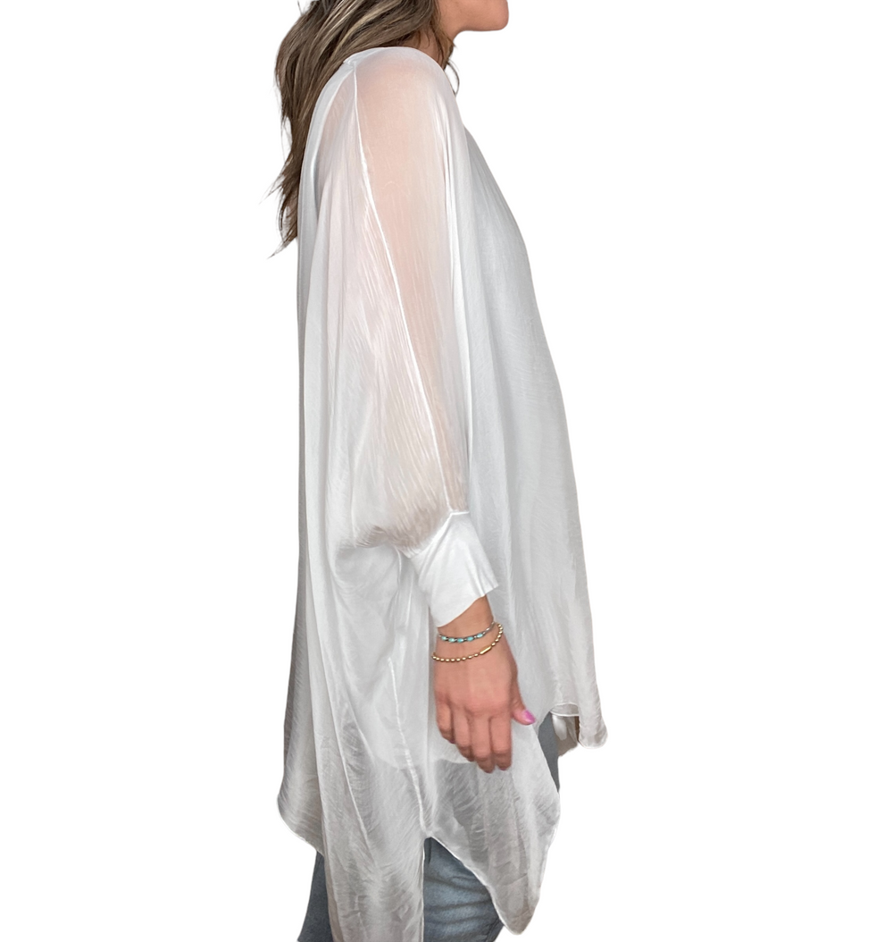 SILK ROUND NECK LONG TUNIC - WHITE - Kingfisher Road - Online Boutique