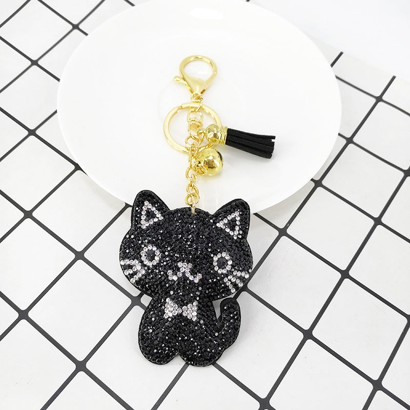 HAPPY KITTY CRYSTAL KEY CHAIN-BLACK - Kingfisher Road - Online Boutique