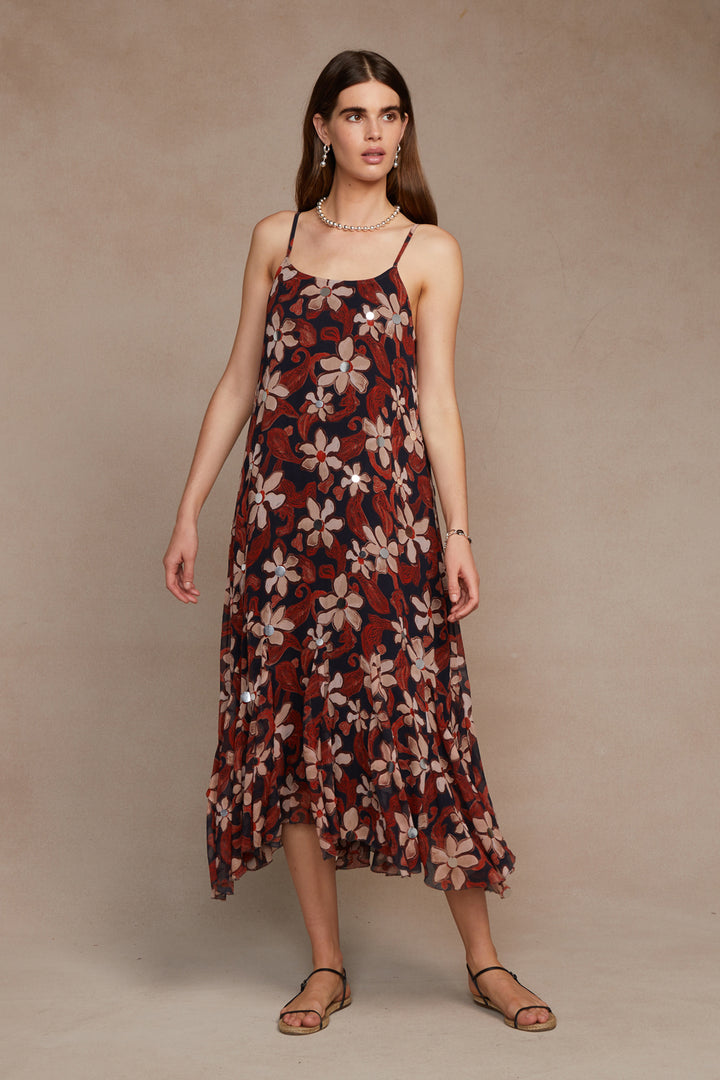 SILK CHIFFON SCATTERED SEQUIN DRESS-DARK SAPPHIRE - Kingfisher Road - Online Boutique