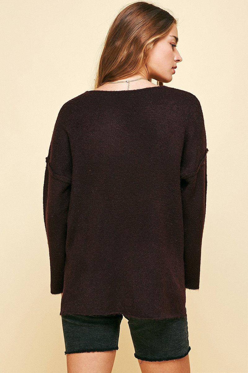 WINE SOFT V-NECK PULLOVER SWEATER - Kingfisher Road - Online Boutique