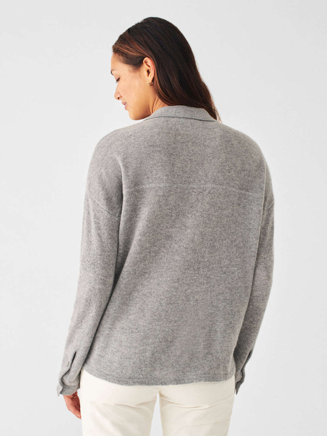 CASHMERE SWEATER SHIRT-HEATHER GREY - Kingfisher Road - Online Boutique
