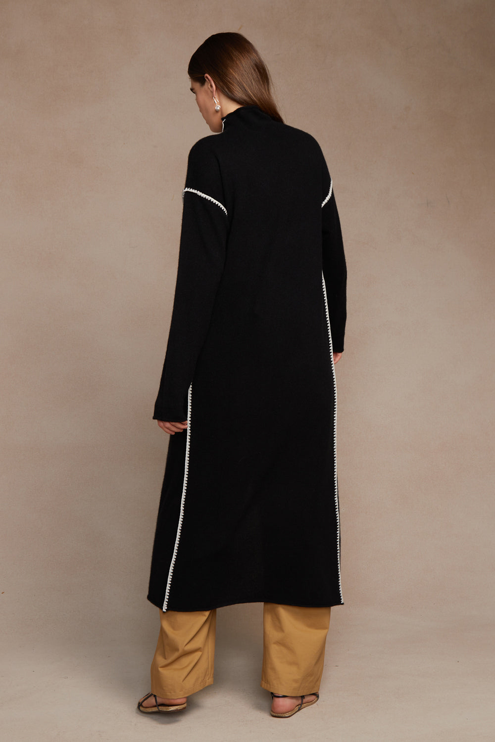 100% CASHMERE ROLLED NECK LONG TUNIC-BLACK - Kingfisher Road - Online Boutique