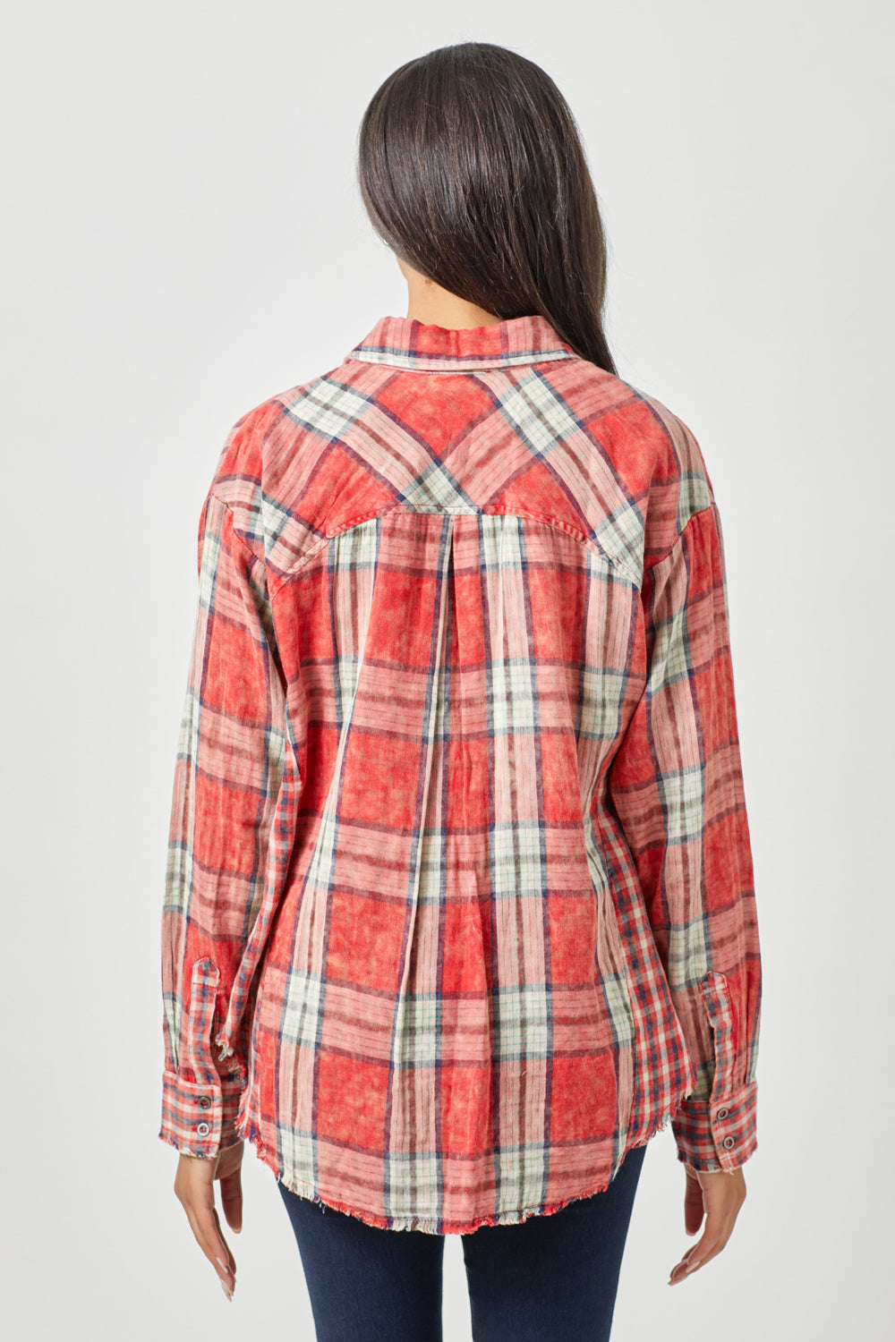 PLAID L/S BUTTON DOWN-RED - Kingfisher Road - Online Boutique