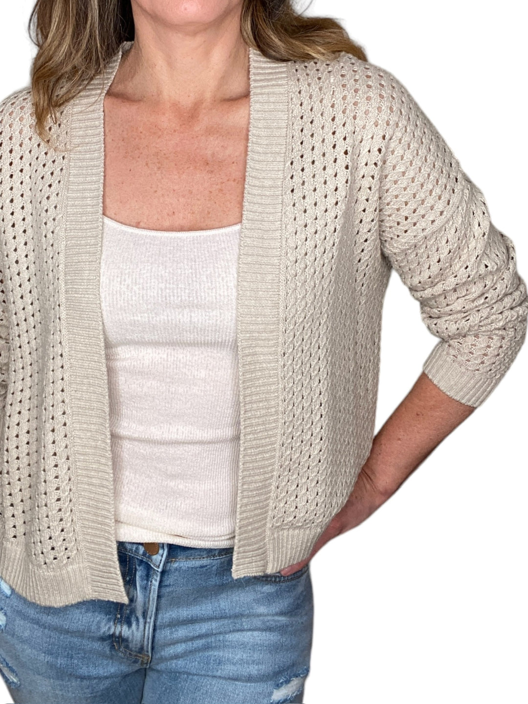 CROPPED OPEN CARDIGAN-SAND - Kingfisher Road - Online Boutique