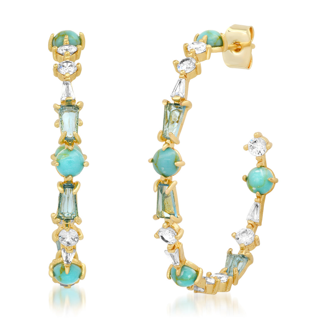 TURQUOISE MIXED STONE HOOPS-GOLD - Kingfisher Road - Online Boutique