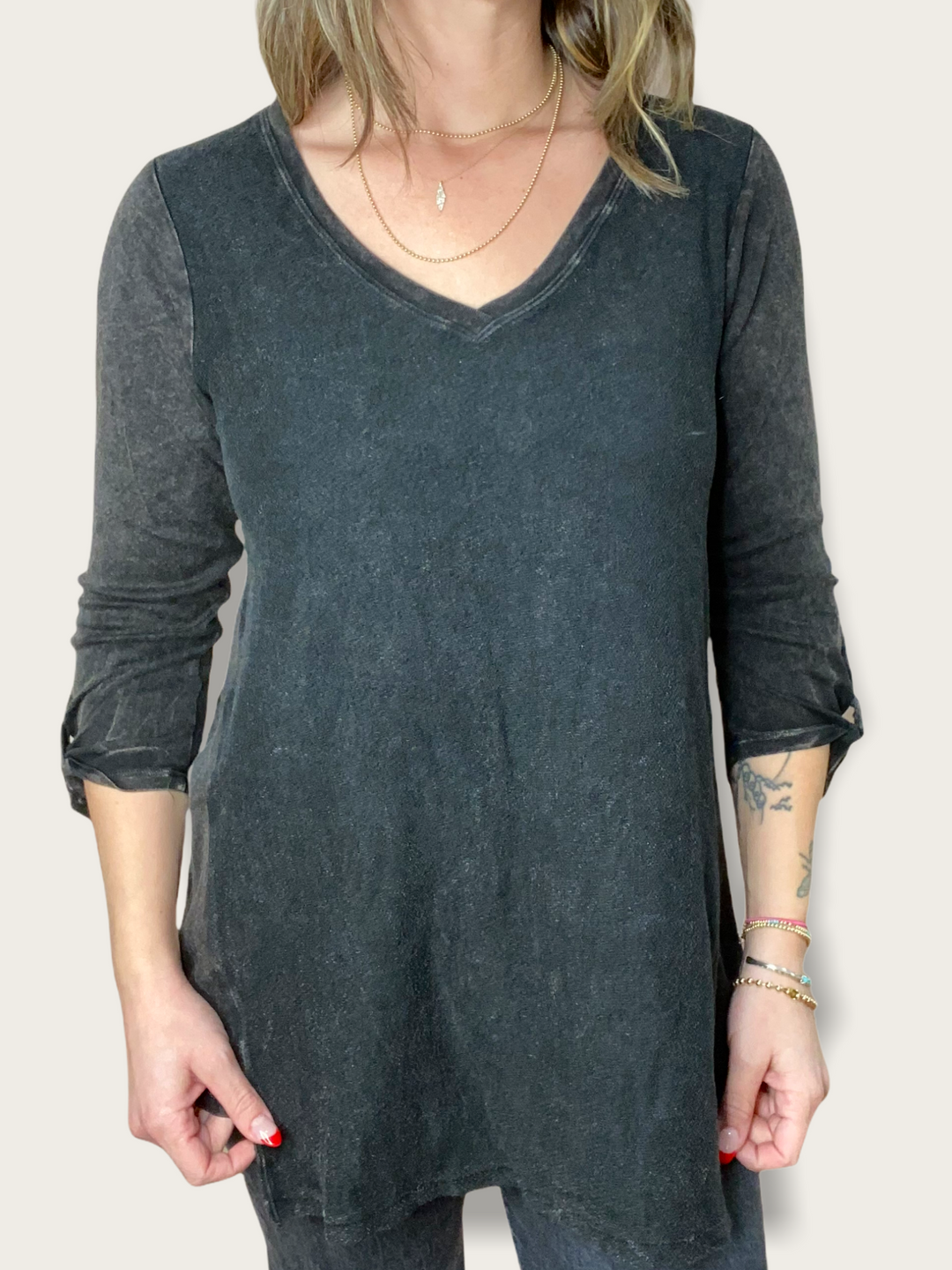 3/4 SLEEVE V-NECK TUNIC - Kingfisher Road - Online Boutique