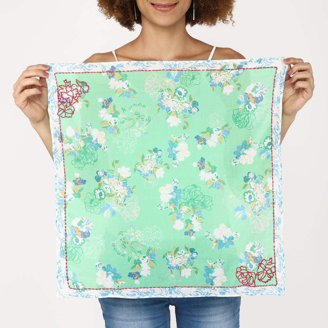 FLORAL EMBROIDERED BANDANA-GREEN - Kingfisher Road - Online Boutique