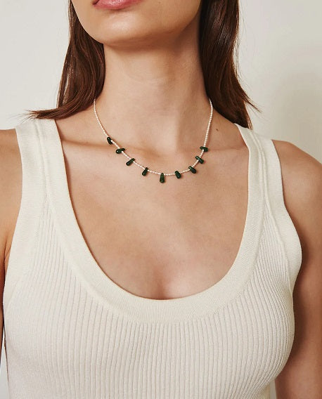 WHITE PEARL AND GREEN ADVENTURINE NECKLACE - Kingfisher Road - Online Boutique